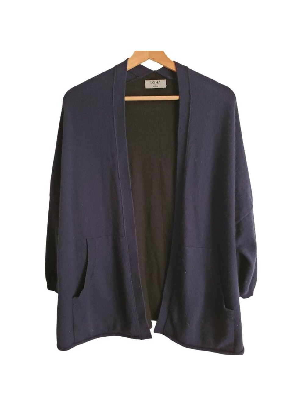 Loma London Cashmere Cardigan L Colorblock Navy Oversized Wool Blend Sweater